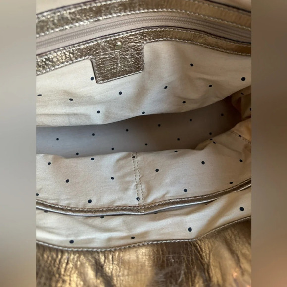 Kate Spade Vintage White Canvas Metallic Gold Straps Tote Bag - Picture 7 of 9